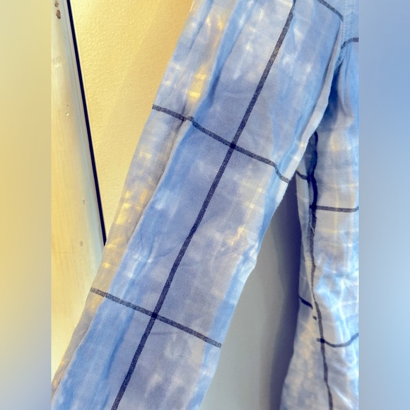 Justice- blue tie dye plaid button up top - Picture 3 of 5